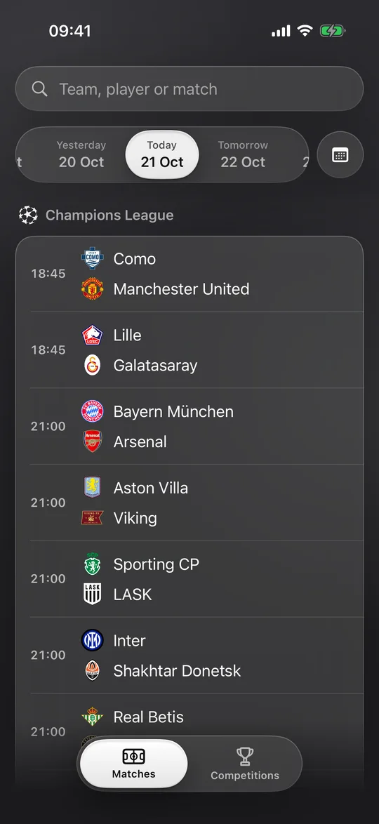 KickPick matches feed: today's Champions League fixtures